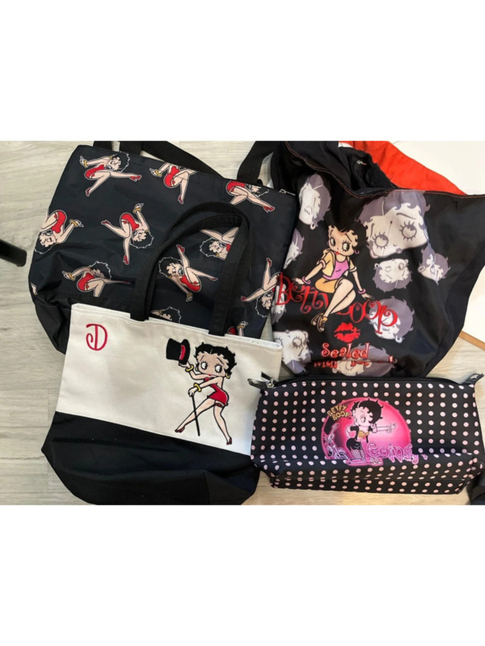 Lot of 4 black totes bags Betty boop